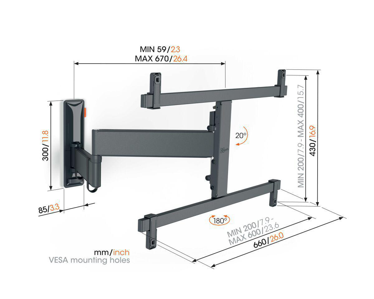 Schwenkbar, Schwarz 3665 max. TVM 77 VOGEL´S TV-Wandhalterung, Zoll,