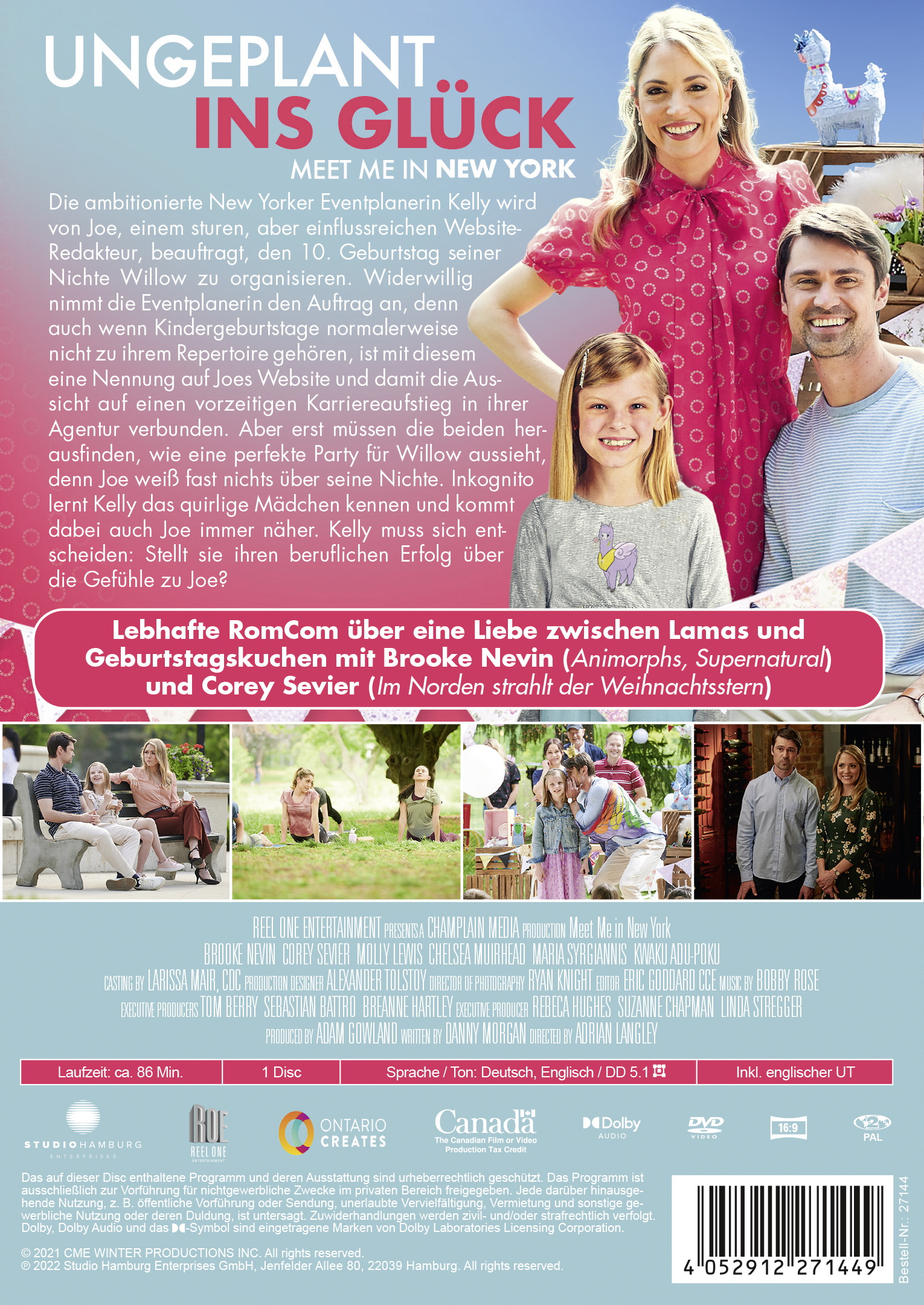 DVD-Cover für 'Meet Me in New York'. Enthält Schauspieler, ein Mädchen und den Titel. Weitere Namen.