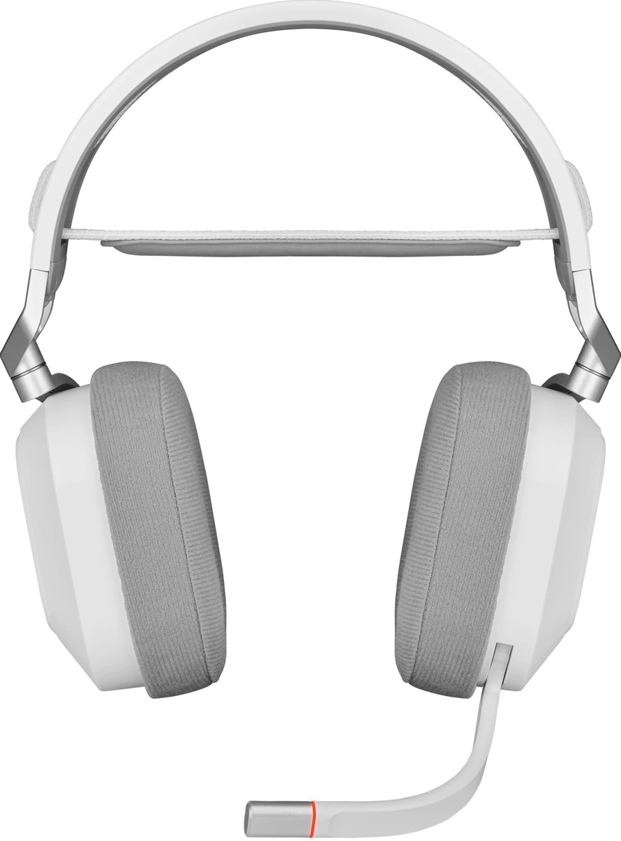 Weißes und graues Gaming-Headset mit Mikrofon. Klarer Hintergrund.