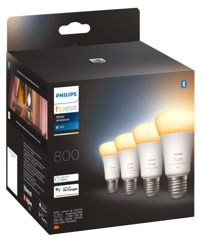 Dobozos Philips Hue okos izzók, fehér és sárga.