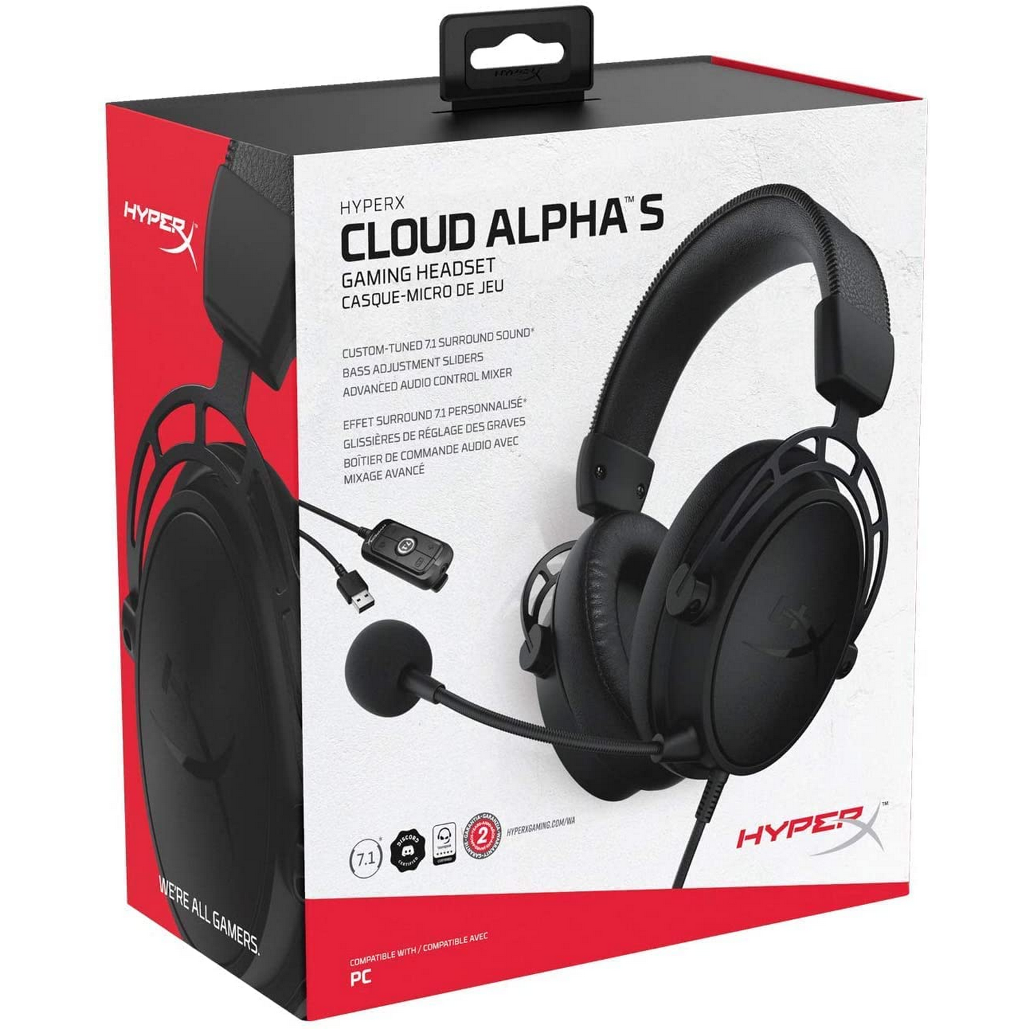 Auriculares gaming - HyperX Cloud Alpha S, De diadema, Con cable, Multiplataforma, Micrófono, Negro y Gris