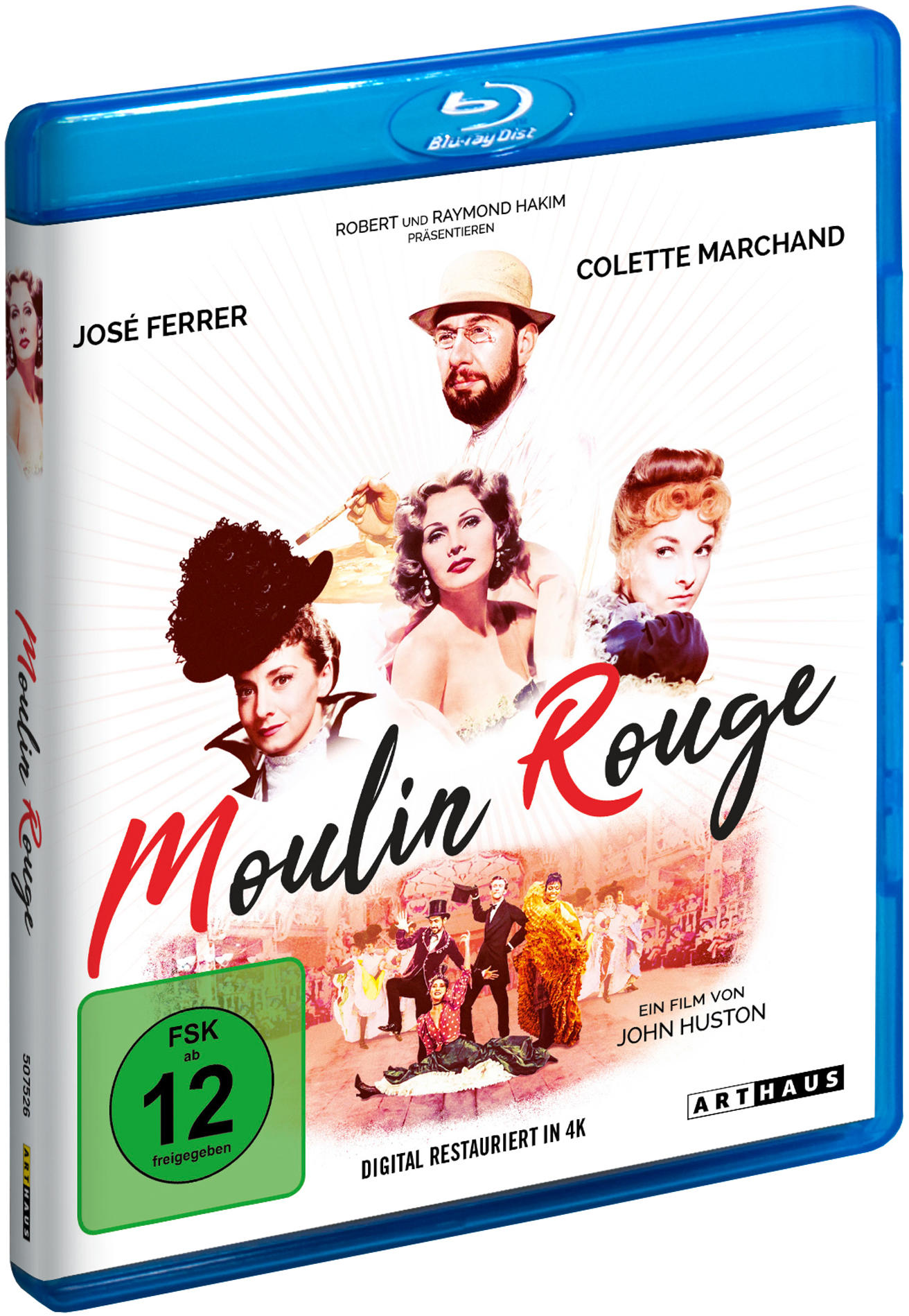 Moulin Rouge Blu-ray Disc-Cover mit einer Collage von Schauspielern in einem blauen Case.