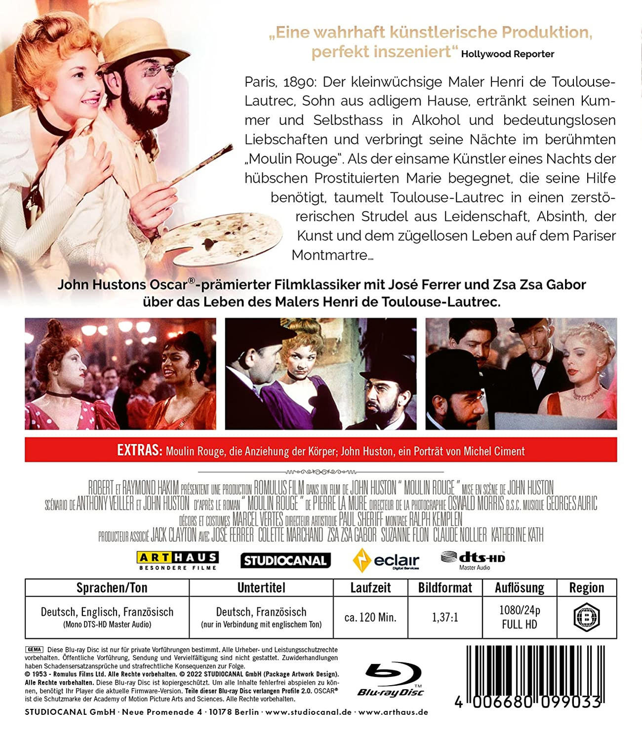 Ein DVD-Cover mit Text und Bildern aus dem Film 'Moulin Rouge' und Schauspielern.