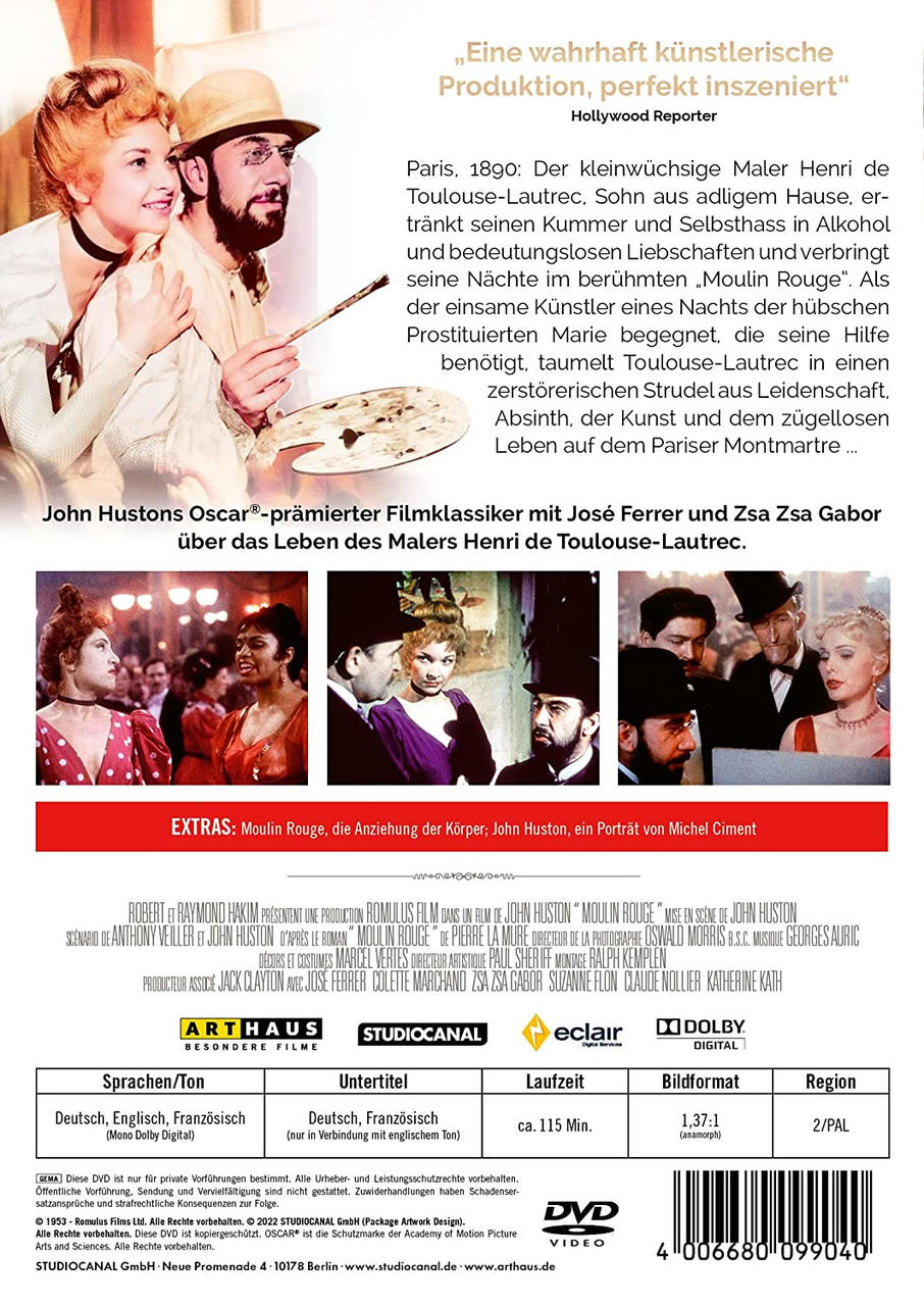 DVD-Cover für den Film 'Moulin Rouge' mit Filmstills und Text.
