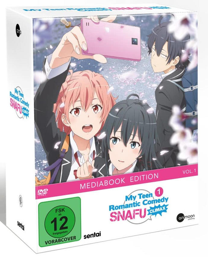 Anime-DVD-Box-Set. Zwei Mädchen machen ein Selfie. Der Titel lautet 'My Teen Romantic Comedy SNAFU'.