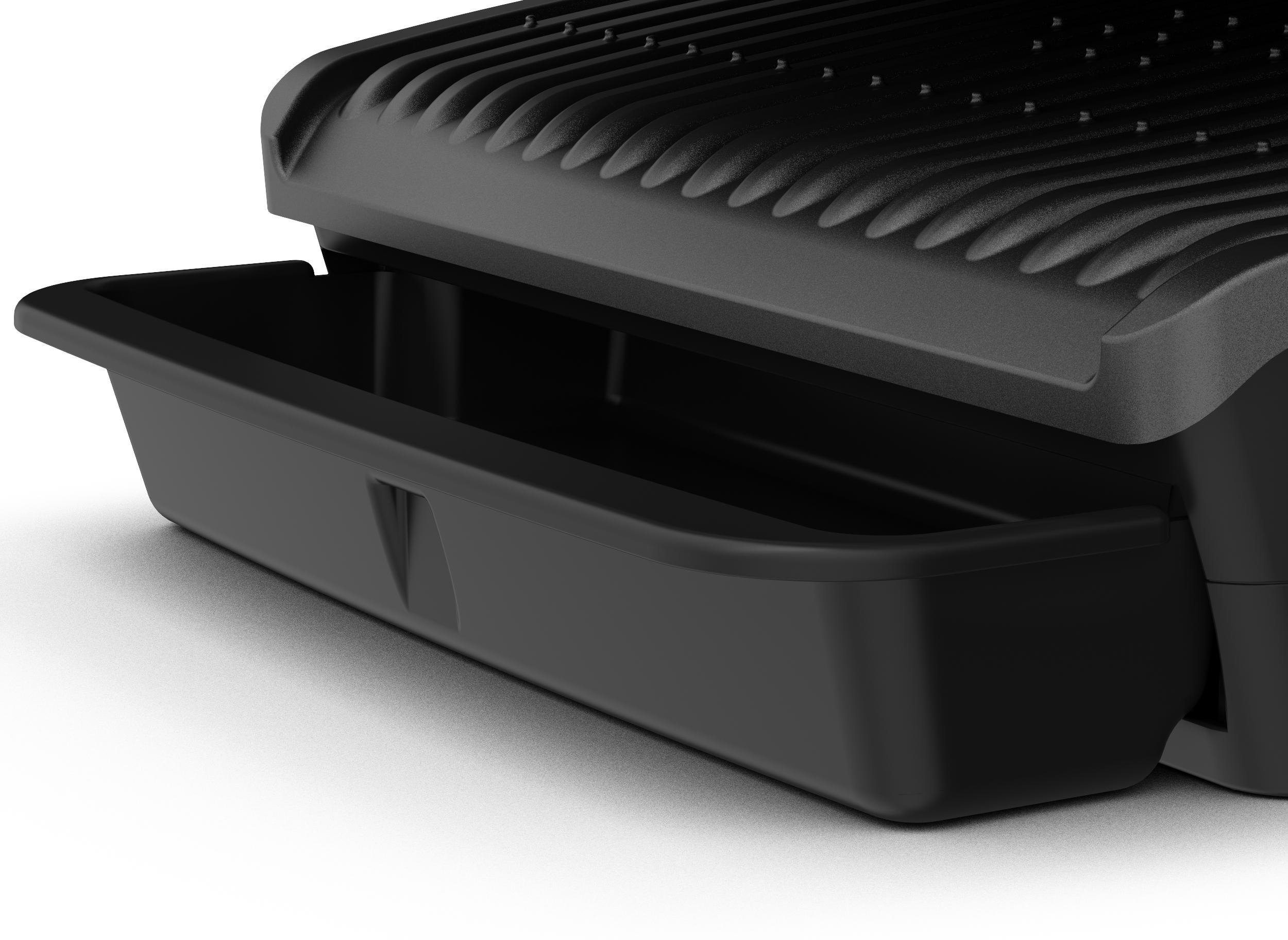 Nahaufnahme der Abtropfschale eines schwarzen Tefal OptiGrill.