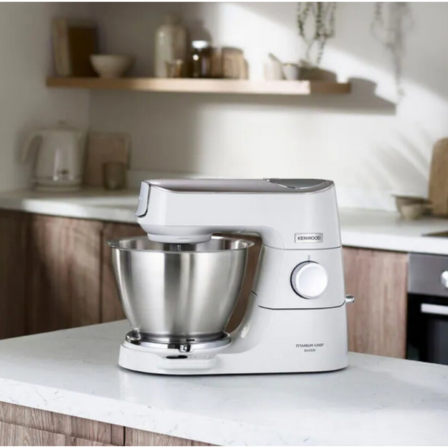 Robot de cocina - Kenwood KVL65.001WH Titanio Chef Baker Xl, 1200 W, 5 l, Balanza EasyWeigh™, Tapa LightLift, Blanco