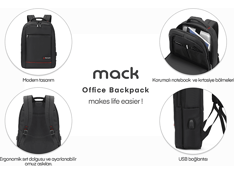 MACK MCC-006 15.6" Office Notebook Sırt Çantası Siyah_6