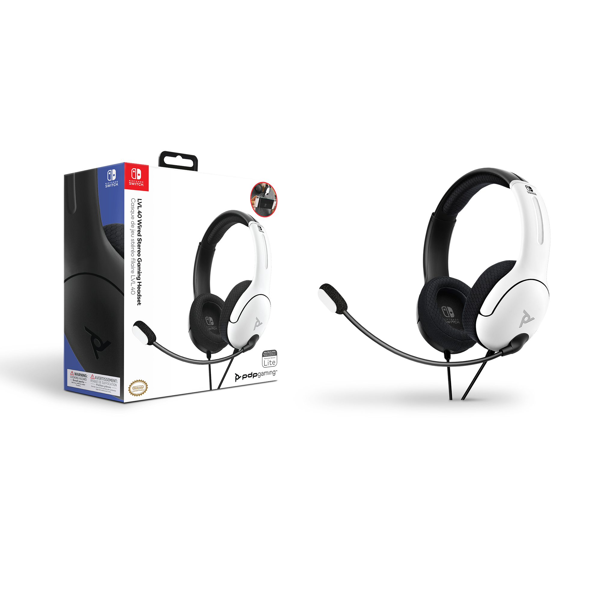PDP LLC LVL40 Wired Stereo: Gaming Black & Schwarz-Weiß Headset White On-ear 500-162-BW