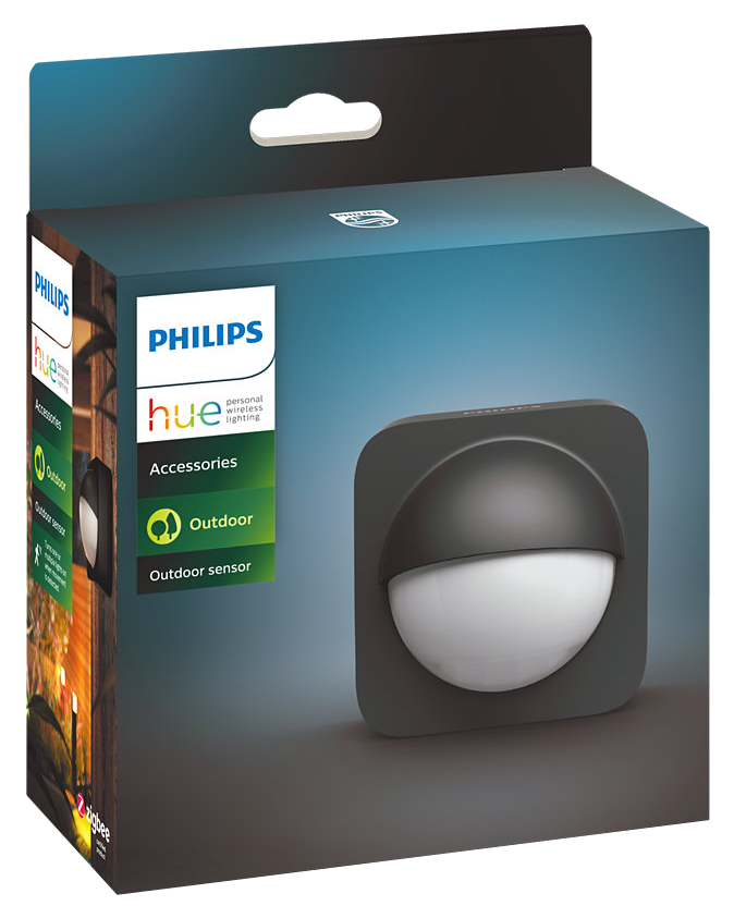 Philips Hue kültéri világítás doboza. A doboz szürke, és egy lámpát mutat a nevével.