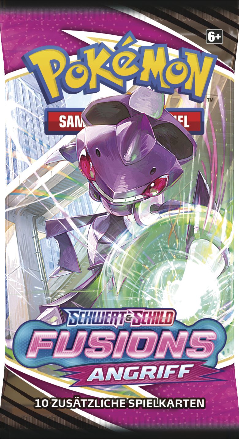 Pokémon 'Fusions Angriff' Boosterpack mit lila Charakter.