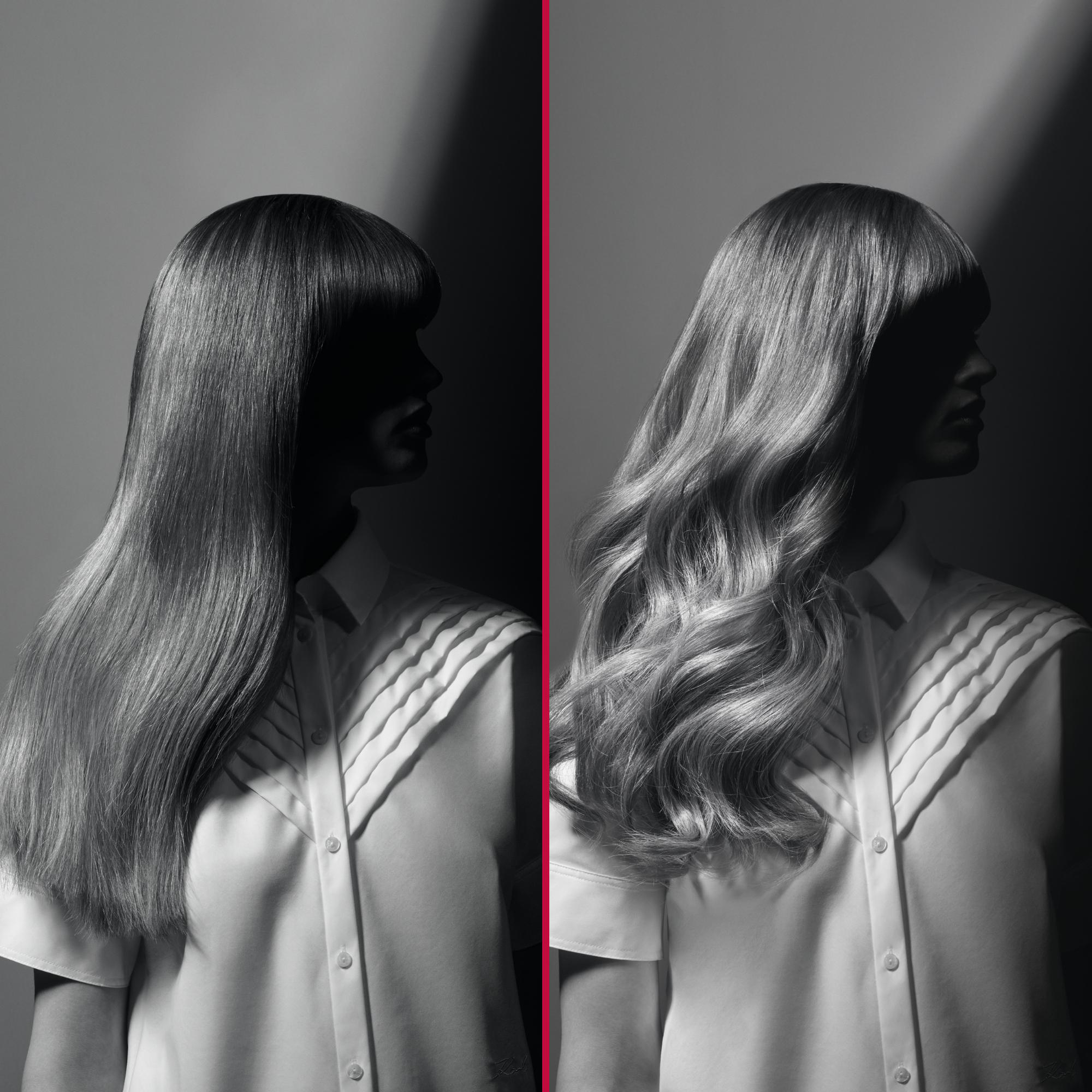 Zwei Frauenprofile mit unterschiedlichen Frisuren. Eine hat glattes Haar, die andere hat welliges Haar.