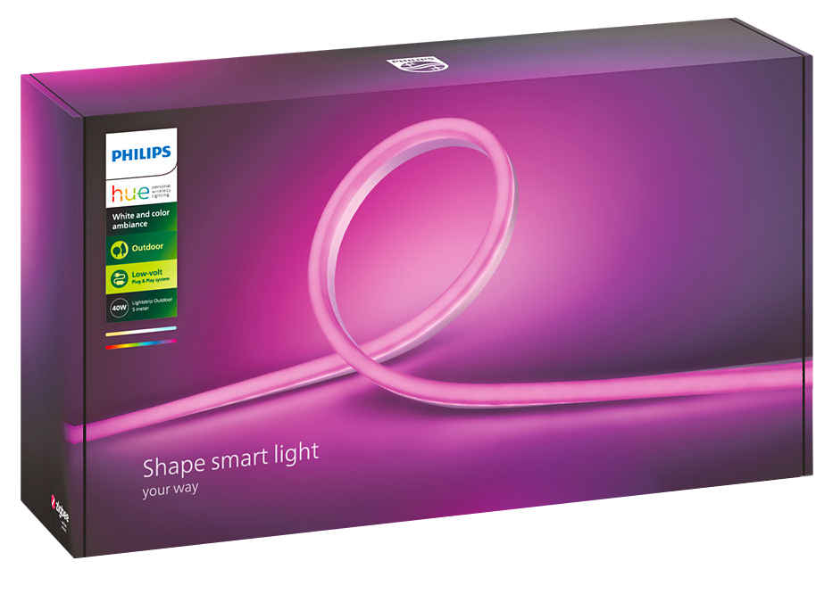 Doboz rózsaszín Hue fényszalaggal, 'Shape smart light' felirattal.