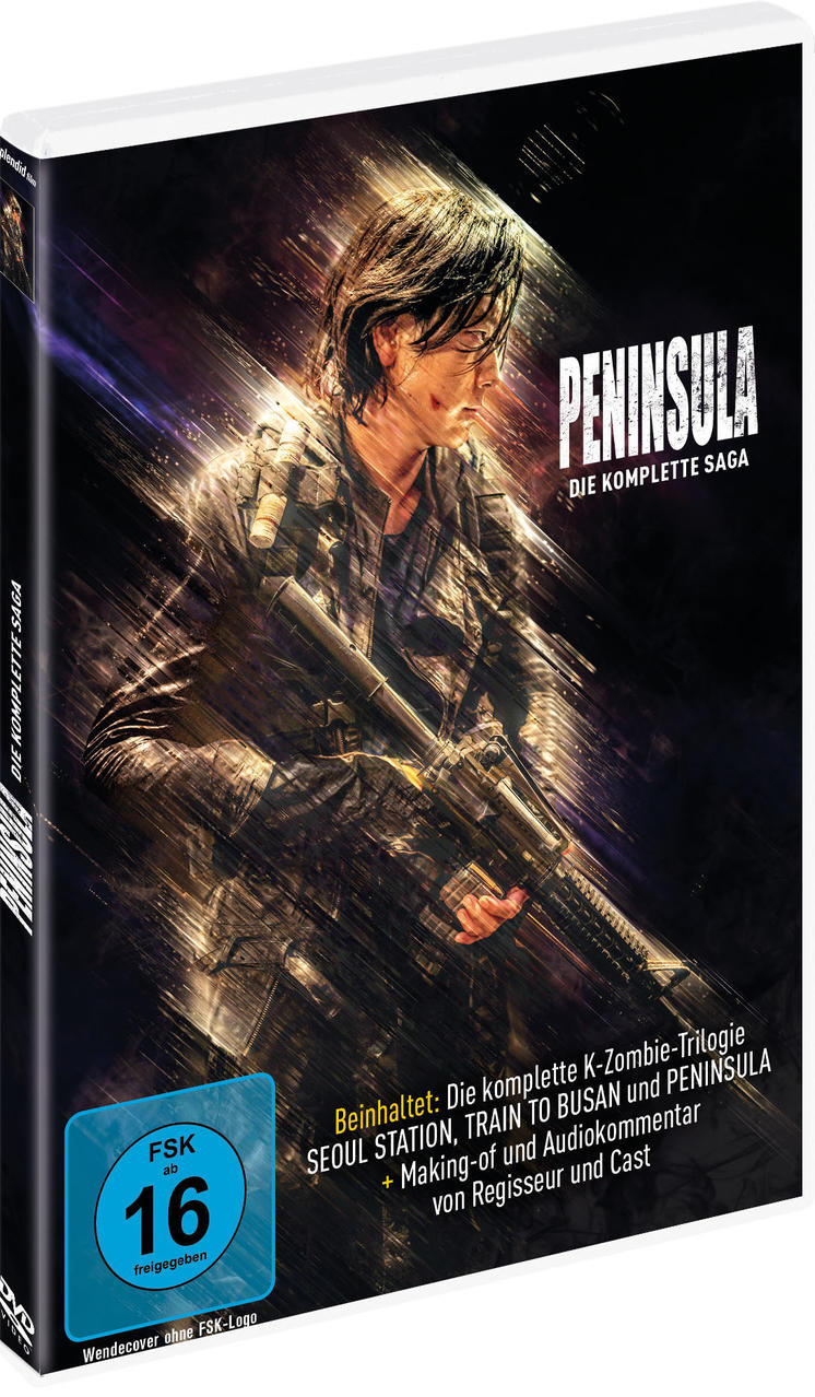 Ein DVD-Cover des Films Peninsula, mit einem Mann, der eine Waffe hält.