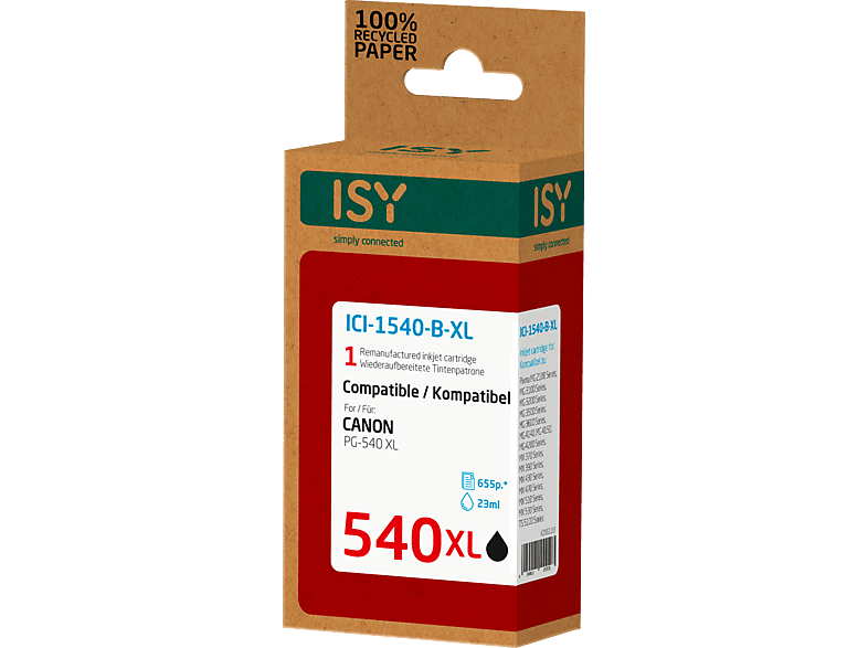 ISY Canon PG-540 XL utángyártott tintapatron, fekete (ICI1540BXL)