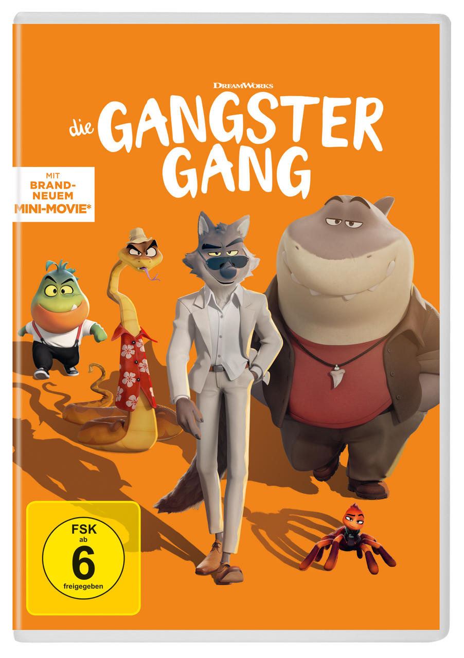 Das Gangster-Gang-Filmcover. Cartoonfiguren auf orangefarbenem Hintergrund.