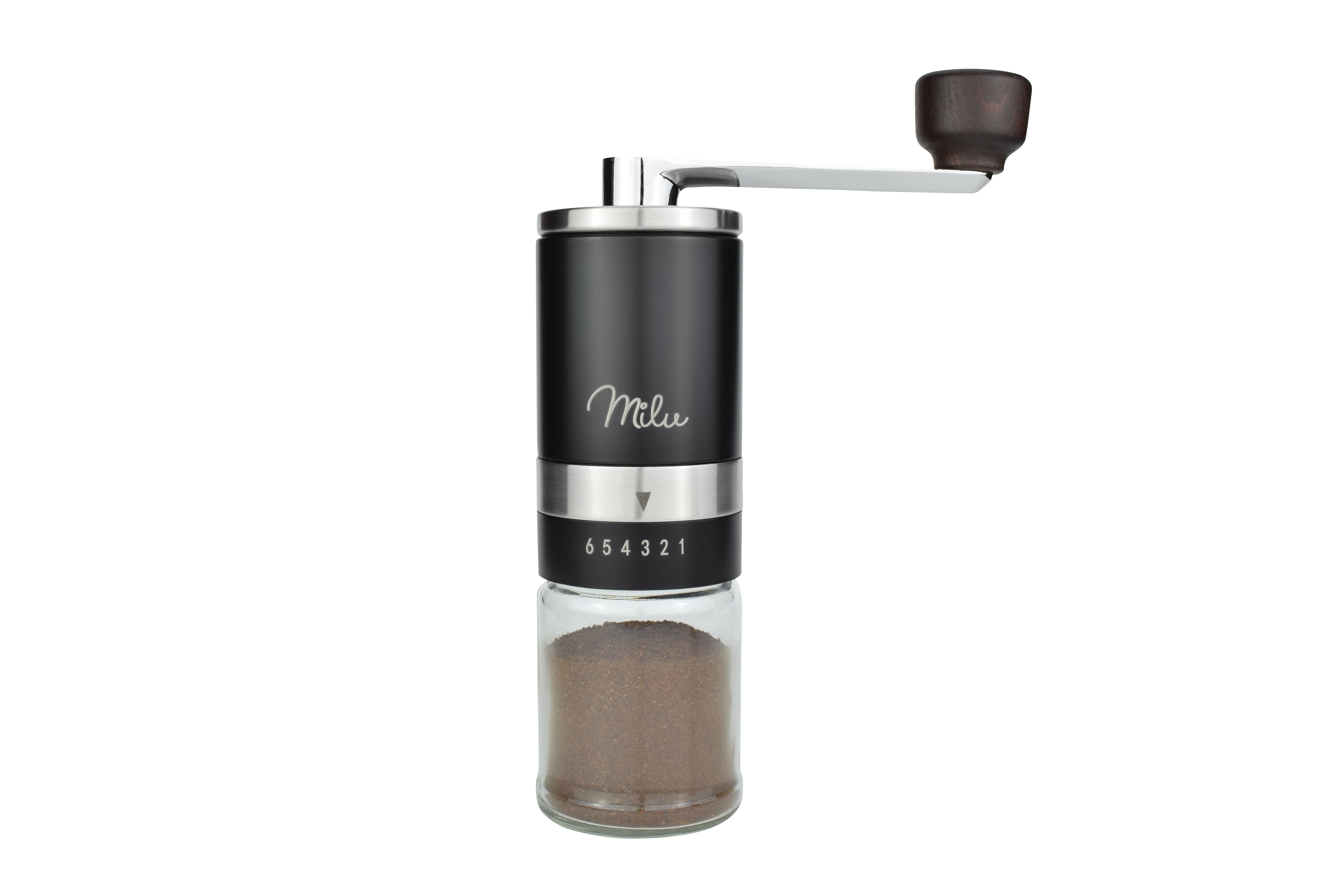 MILU 5061 4-tlg. Set Kaffeemühle Schwarz/Transparent k. A., Kegelmahlwerk aus Keramik