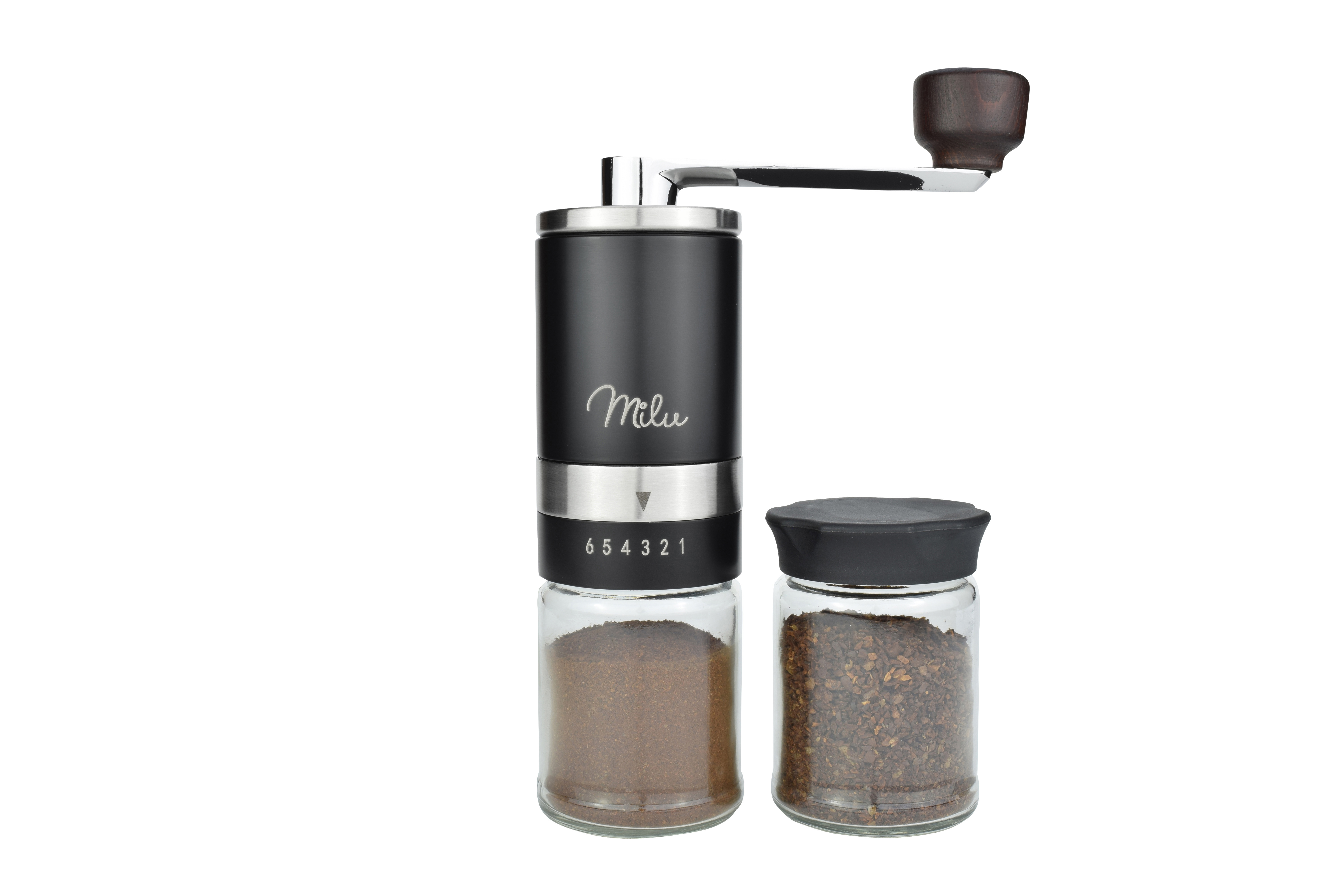 MILU 5061 4-tlg. Set Kaffeemühle Schwarz/Transparent k. A., Kegelmahlwerk aus Keramik