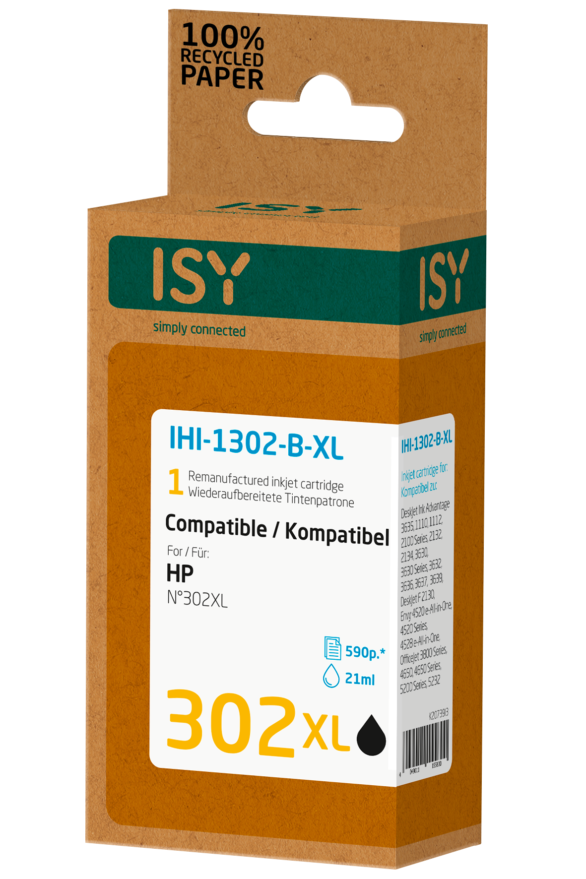 ISY HP No. 302XL utángyártott tintapatron, fekete (IHI1302BXL)