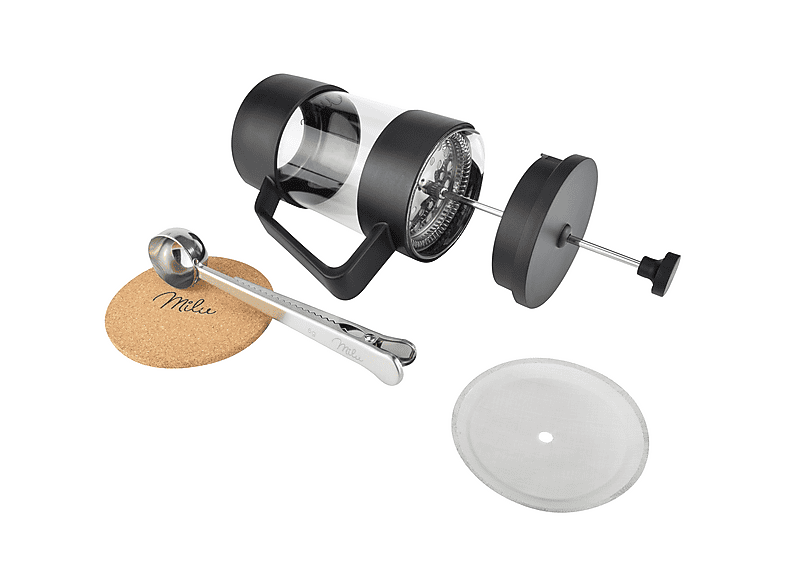 MILU FRENCH PRESS-SET GLAS (4-tlg.), 1 L Kaffeebereiter Schwarz/Transparent