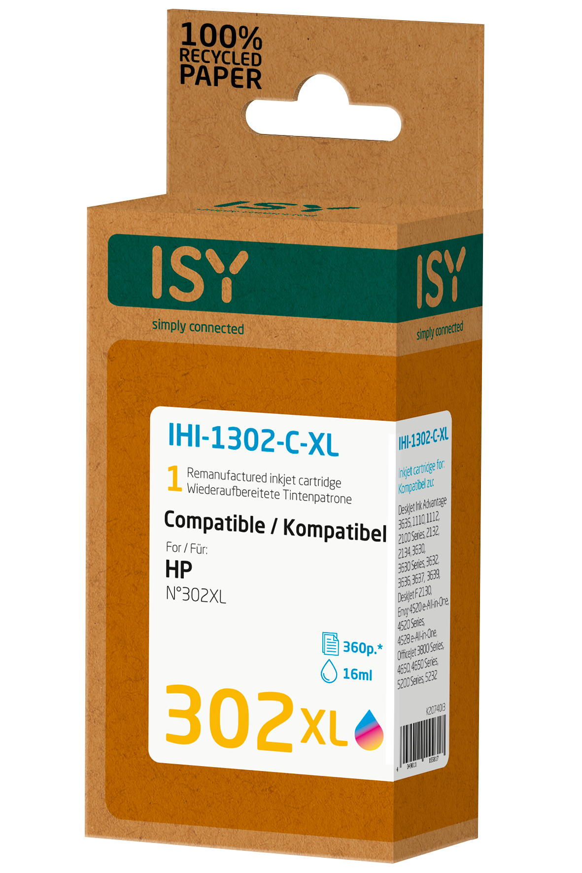 ISY HP No. 302XL utángyártott tintapatron, színes (IHI1302CXL)