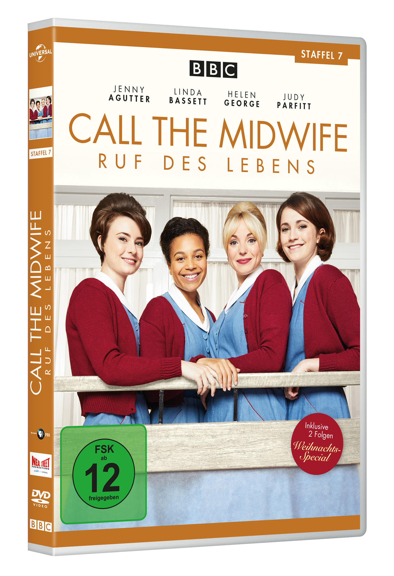 DVD-Hülle mit Frauen in Krankenschwesternuniformen, Titel "Call the Midwife" auf der Hülle.