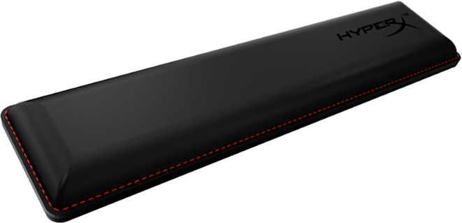 Schwarze Handgelenkstütze mit roter Naht, schräge Ansicht, weißer Hintergrund.