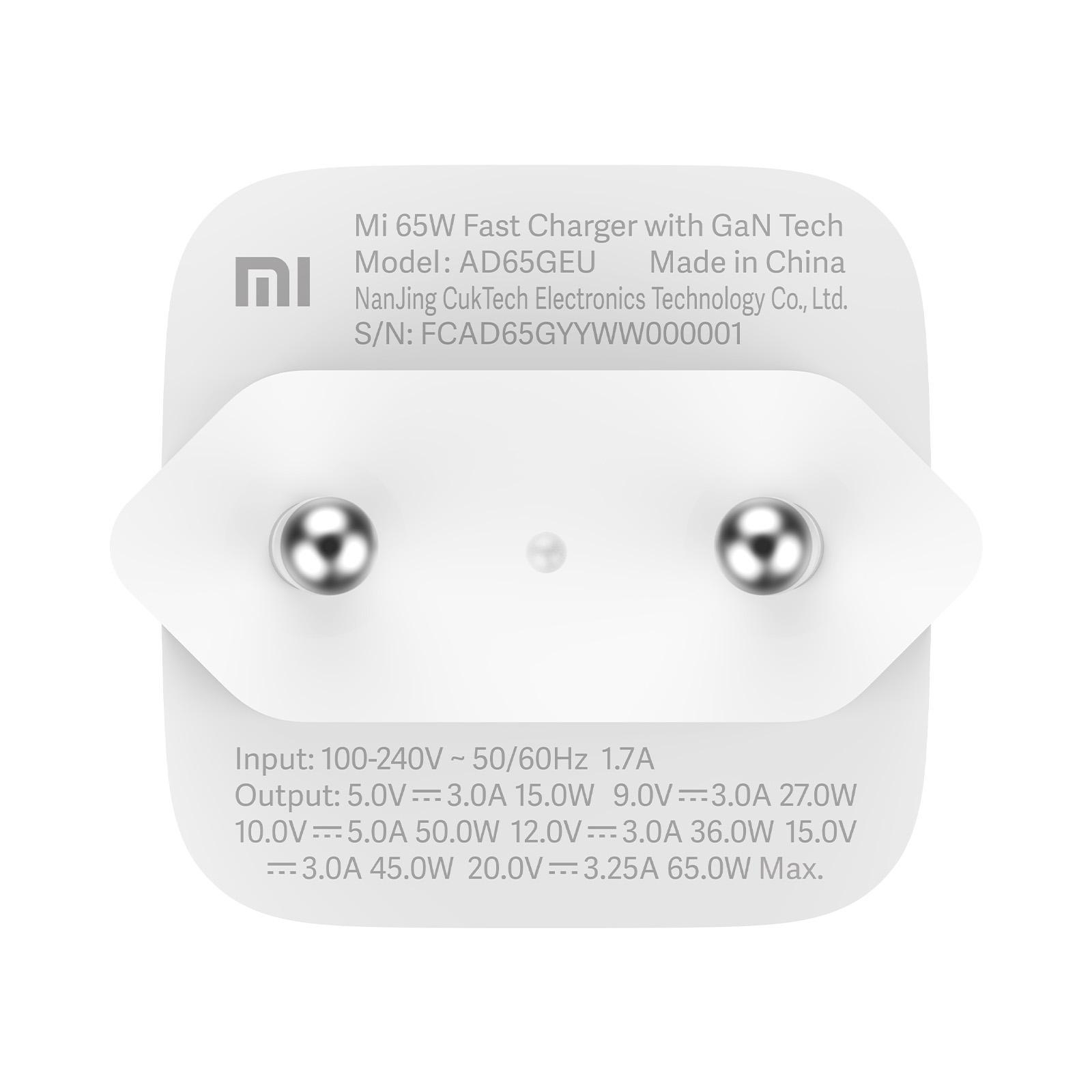 XIAOMI Mi 65W Fast Charger mit GaN Tech Ladegerät universal, 100-240 Volt, White