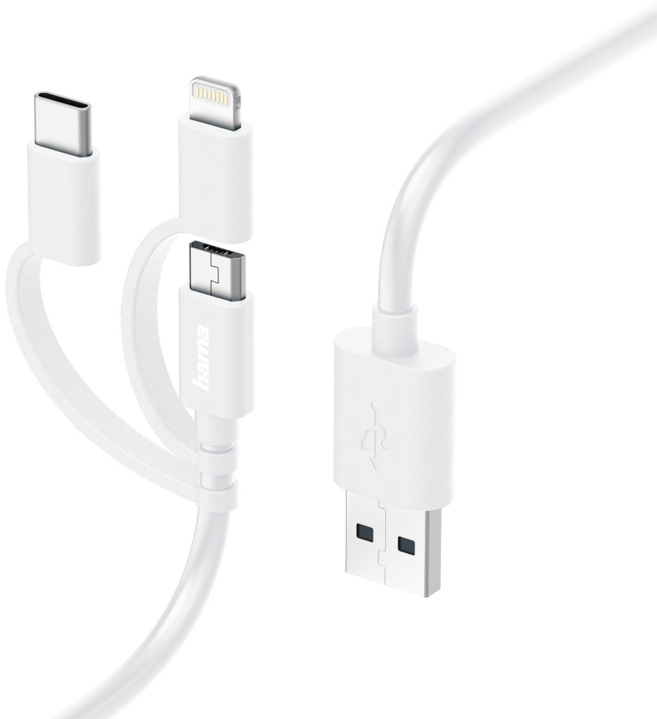 HAMA USB-kabel - Lightning / USB-C / microUSB 1 m Wit (187200)