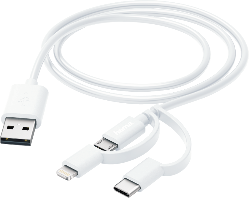 HAMA USB-kabel - Lightning / USB-C / microUSB 1 m Wit (187200)