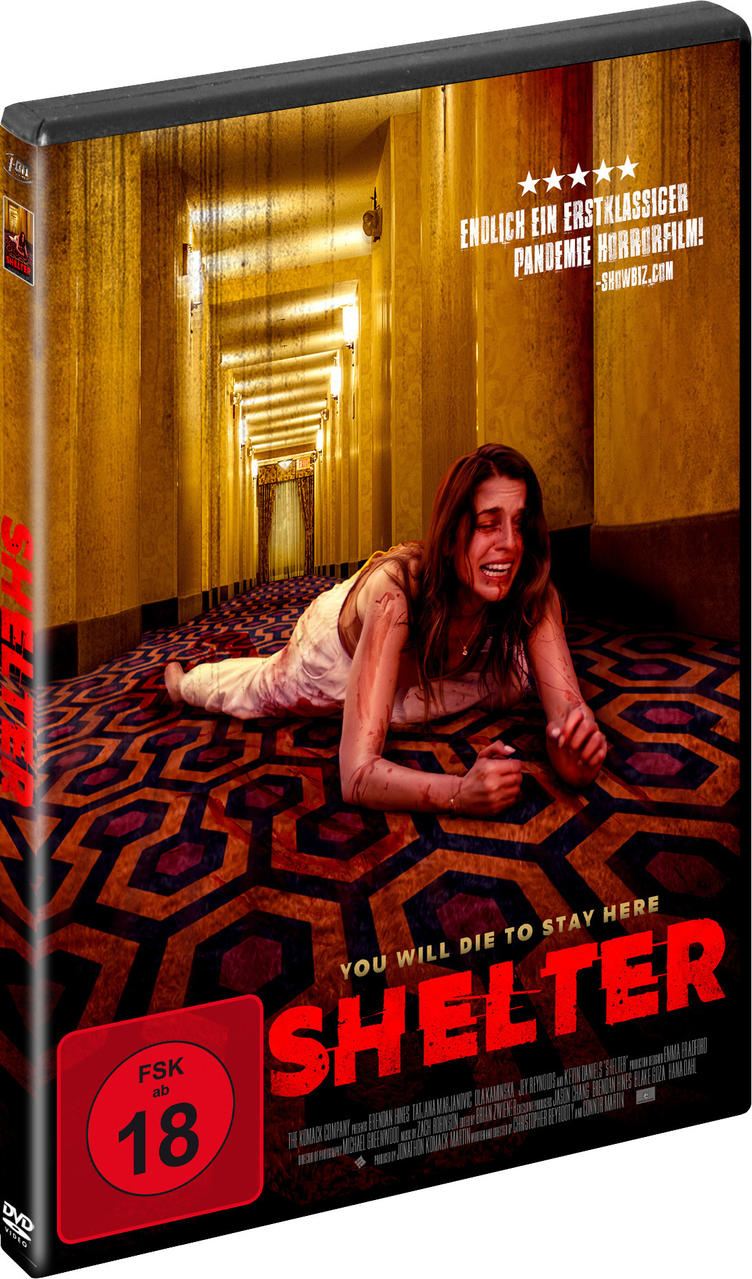 Filmcover von 'Shelter'. Eine Frau liegt schreiend auf einem gemusterten Boden.