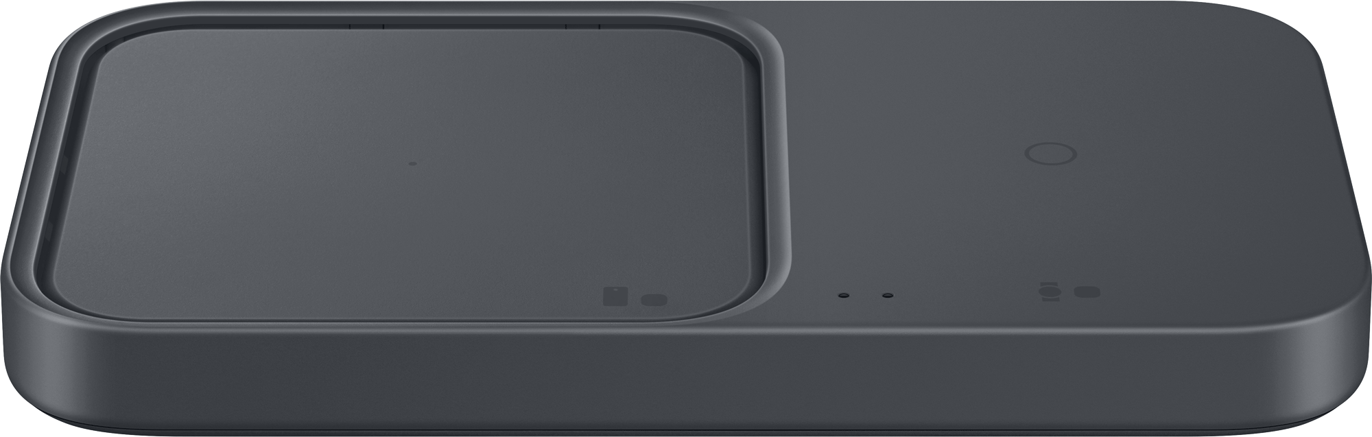 Dark gray wireless charging pad with a rectangular charging area.