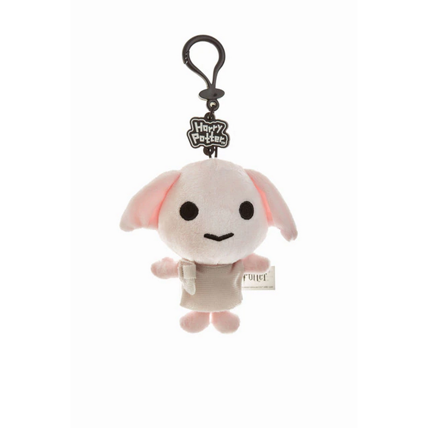 Un llavero de peluche de Dobby en pose de pie con una etiqueta de Harry Potter adjunta.