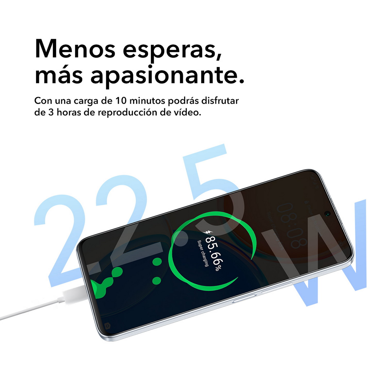 Teléfono cargando, mostrando 85.66% de batería y carga.