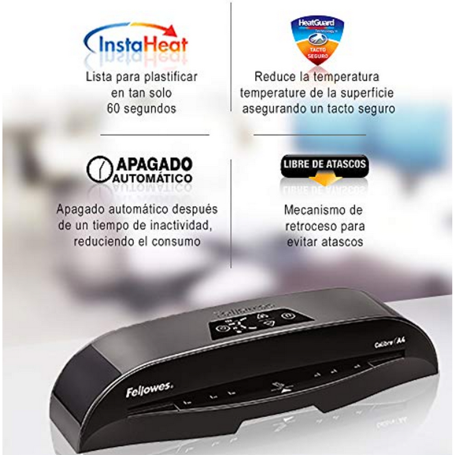Plastificadora - Fellowes 5740701 Calibre A4, Tecnología HotSwap, Apagado automático, Negro