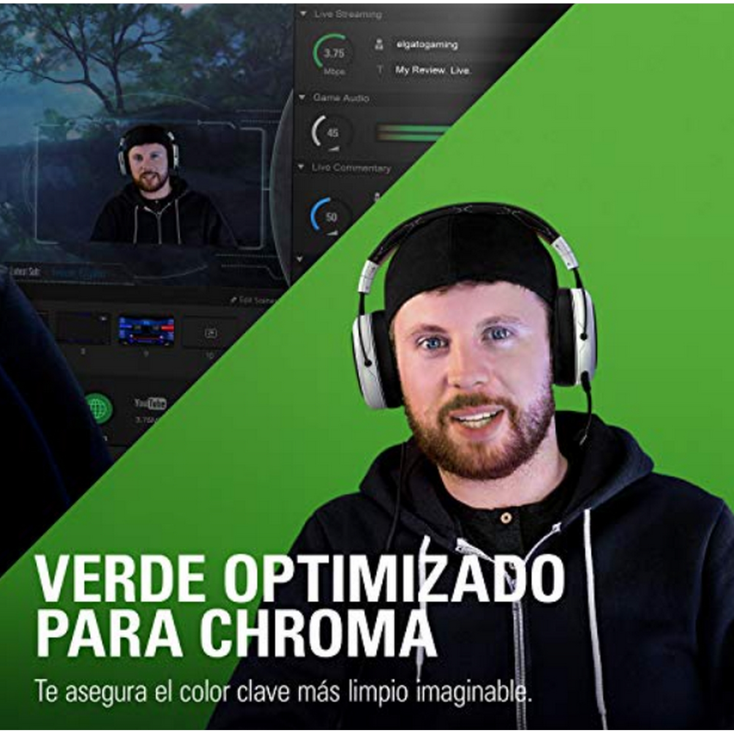 Pantalla croma -  Elgato MT Green screen 10GAO9901, 190 x 200 cm,  Hecho de fibras Dacron®-by DuPont , Verde