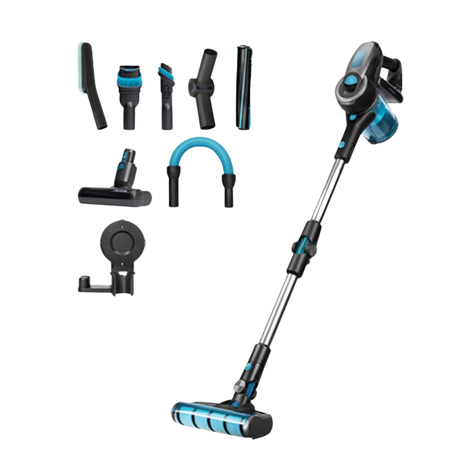 Aspirador escoba - Cecotec Conga RockStar 1200 Ultimate ErgoFlex, 430 W, 0.8 l, 83 dB, Sistema MultiPhasic, Negro/Azul