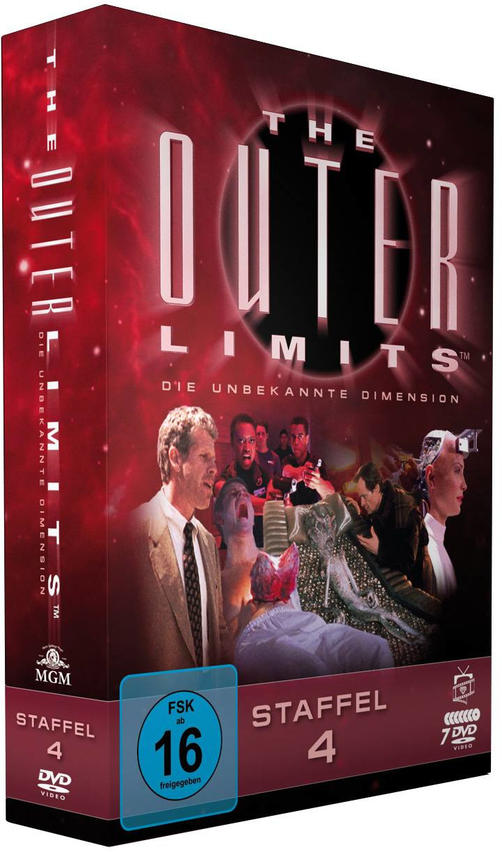 DVD-Box von The Outer Limits, Staffel 4, mit rotem Cover und verschiedenen Bildern der Serie.