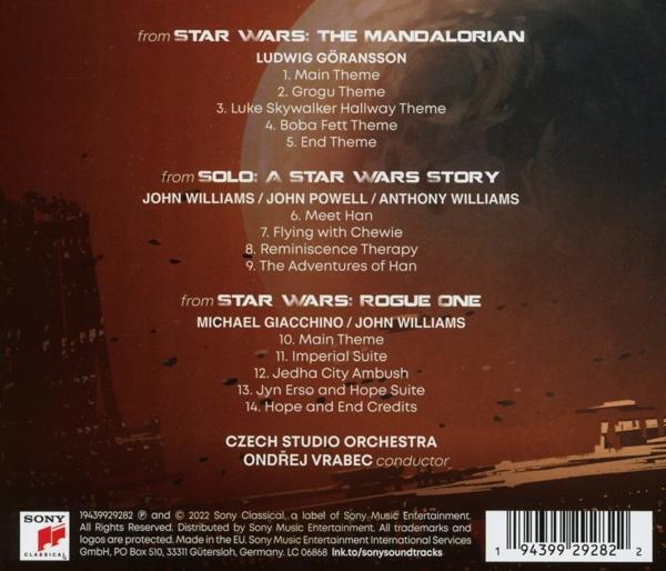 Egy CD hátlapja Star Wars filmzenékkel a Czech Studio Orchestra előadásában.