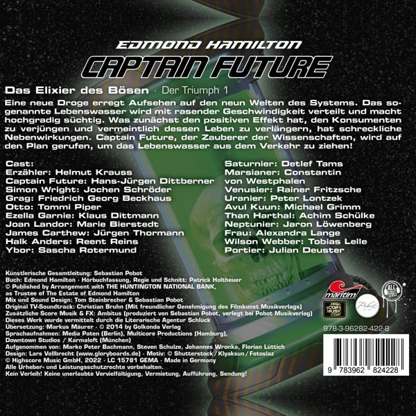 Rückseite der "Captain Future" DVD mit Titel und Text, weißer Hintergrund.