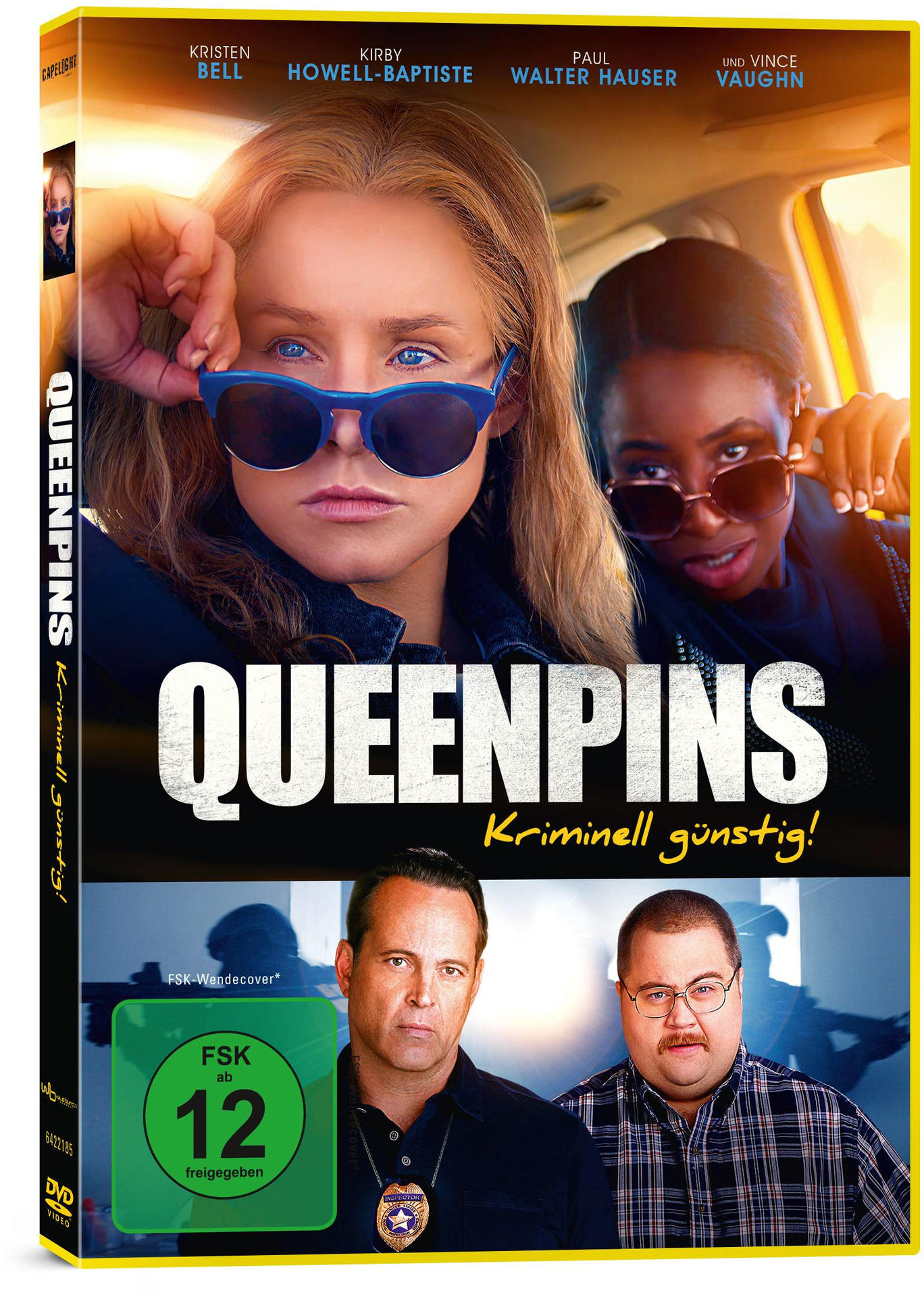 DVD-Cover von "Queenpins" mit Kristen Bell und Kirby Howell-Baptiste.
