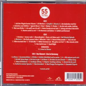 Rückseite einer CD-Hülle mit rotem Hintergrund und Titelliste.