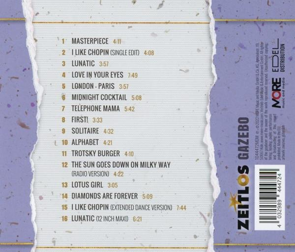 CD-Album-Rückseite. Text enthält Songtitel und Künstlerinformationen auf lila Hintergrund.