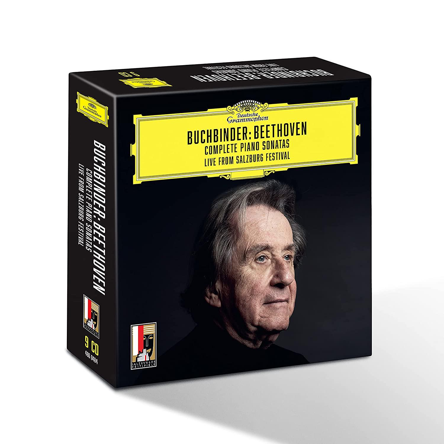 Boxset von Buchbinder Beethovens kompletten Klaviersonaten, mit Porträt eines Mannes.