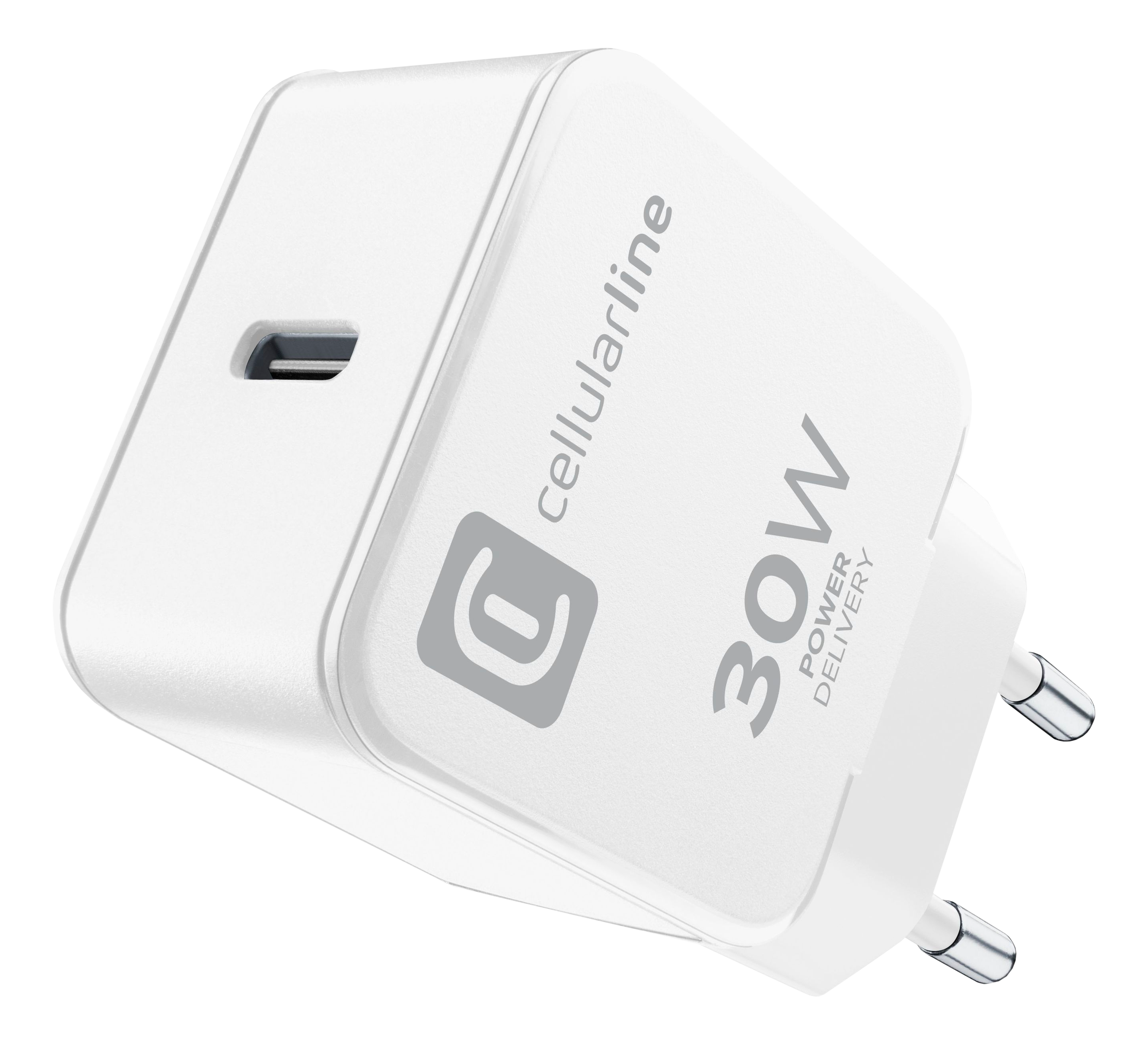 Chargeur Cellularline 30W Power Delivery blanc.