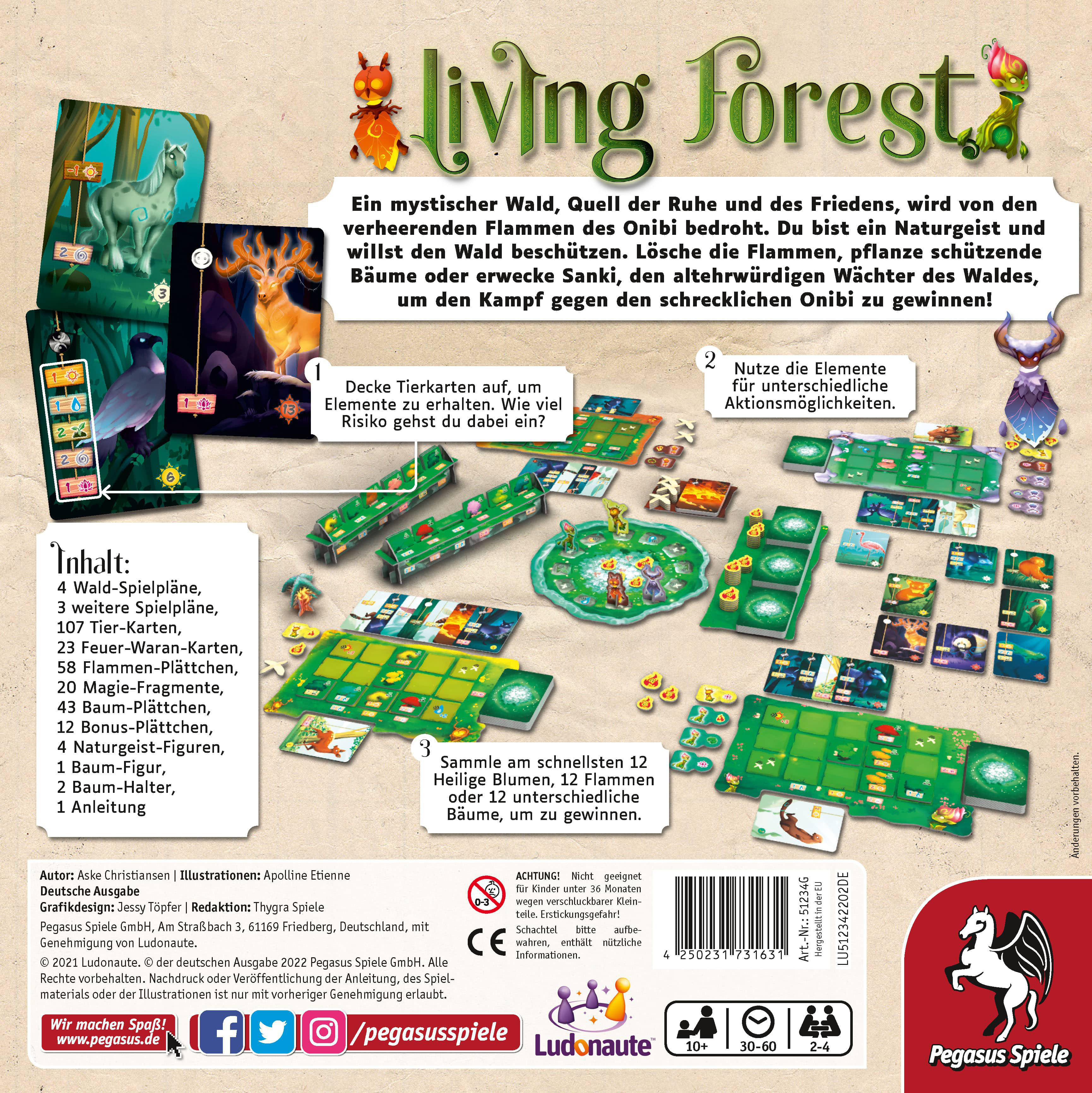 Brettspiel-Box für 'Living Forest', mit Spieltitel und Illustrationen.