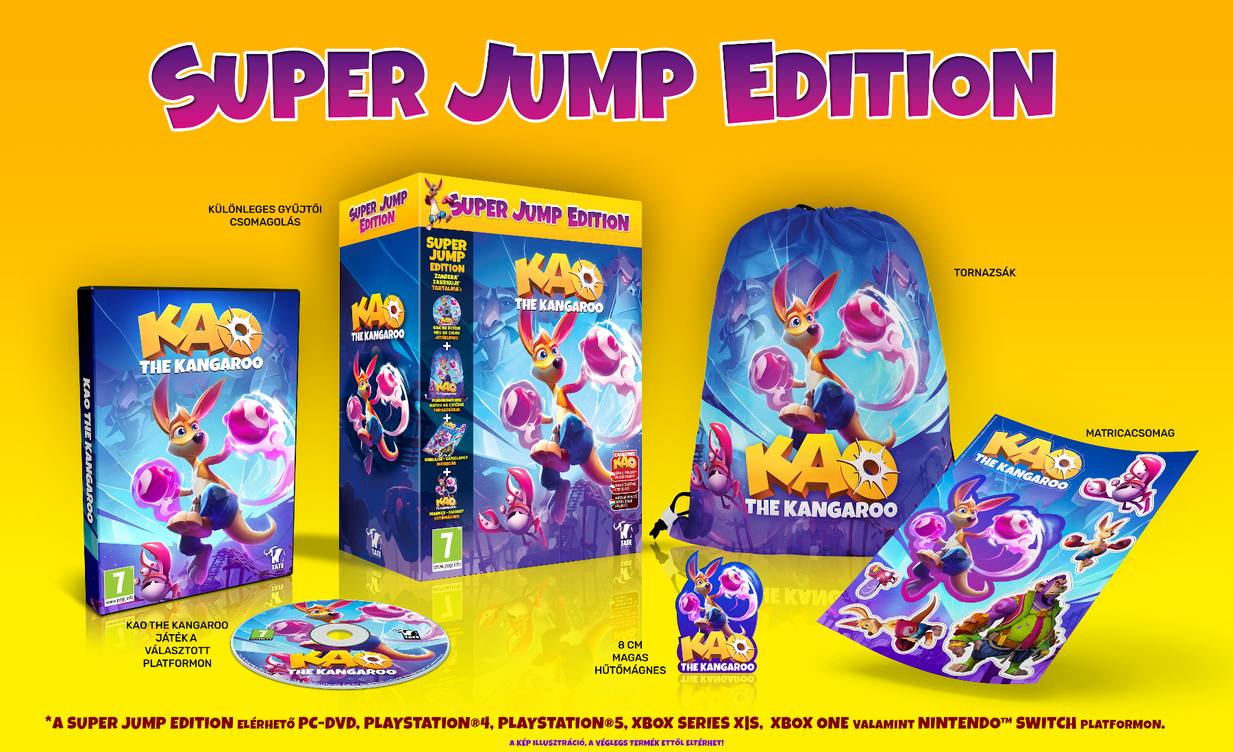 Kao the Kangaroo Super Jump Edition játékkal, koronggal, táskával és matricákkal.