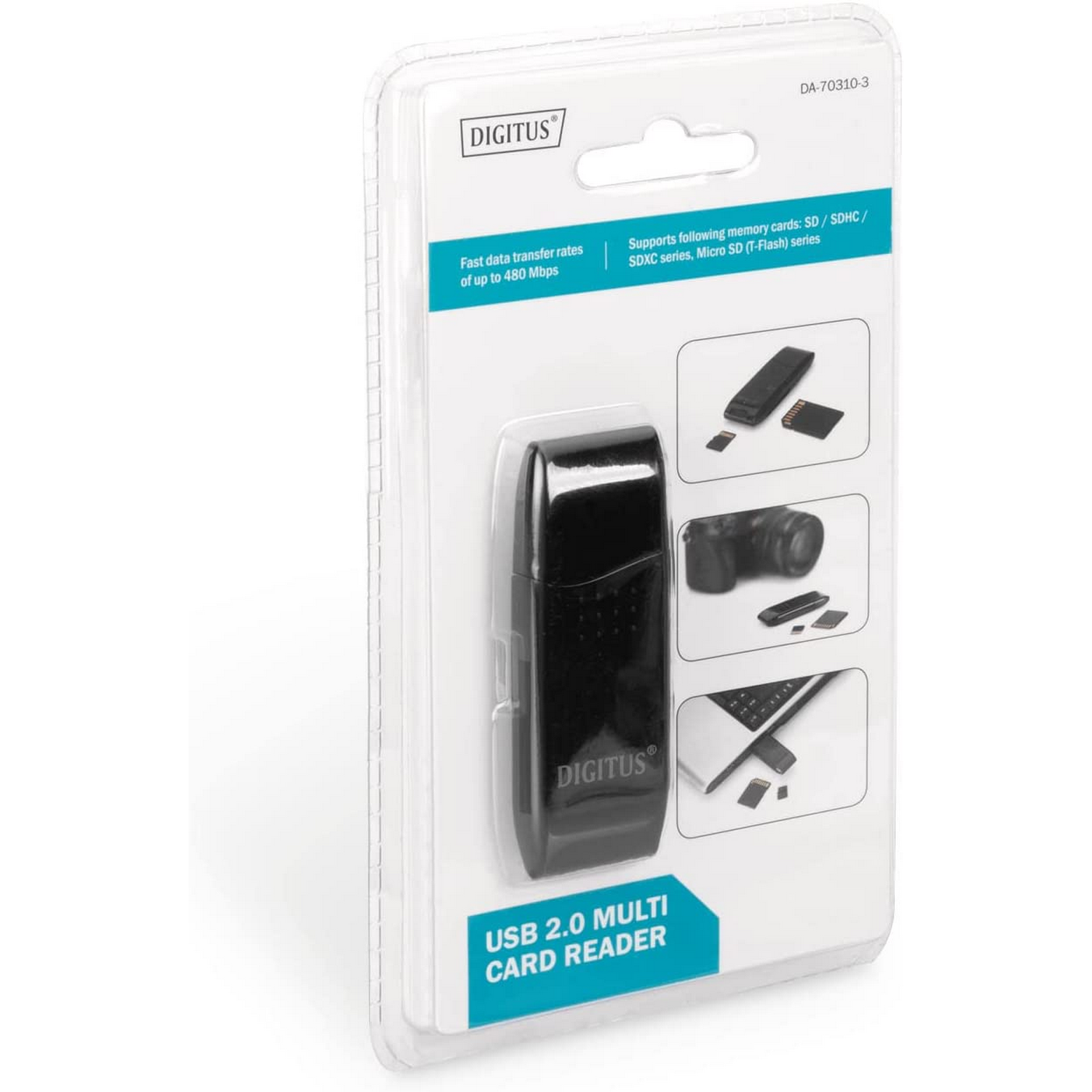 Lector tarjetas - Digitus Multi Card Reader ACCS, USB 2.0, SD, MicroSD, Negro