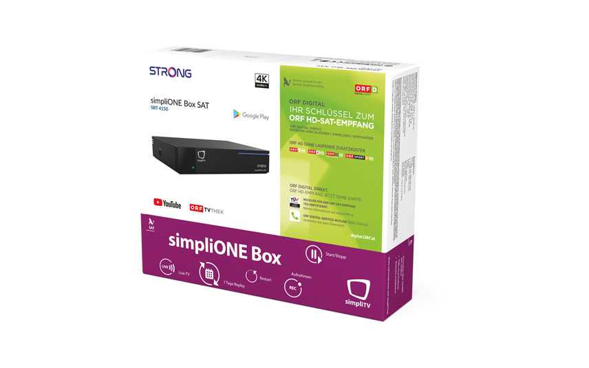 Box für simpliONE Box SAT, Produktbild auf der Vorderseite, weißer Hintergrund.