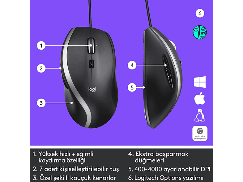 LOGITECH M500S 4000 DPI Gelişmiş USB Kablolu Mouse - Siyah_1